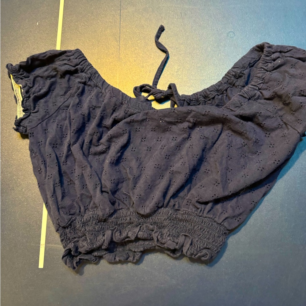 dark blue scrunched crop top women’s small